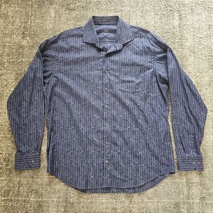 Bugatchi Uomo shirt Classic Fit Striped Paisley Long Sleeve purple Mens XL